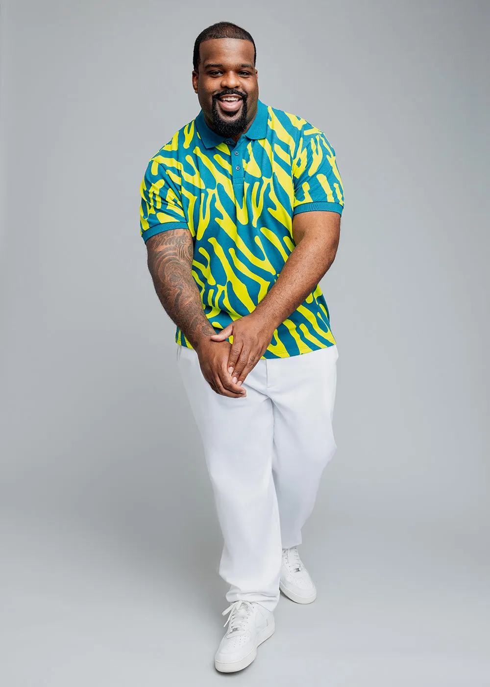 Femi Men's African Print Polo Shirt (Lime Zebra Abstract) sold by D'iyanu product image thumbnail 4