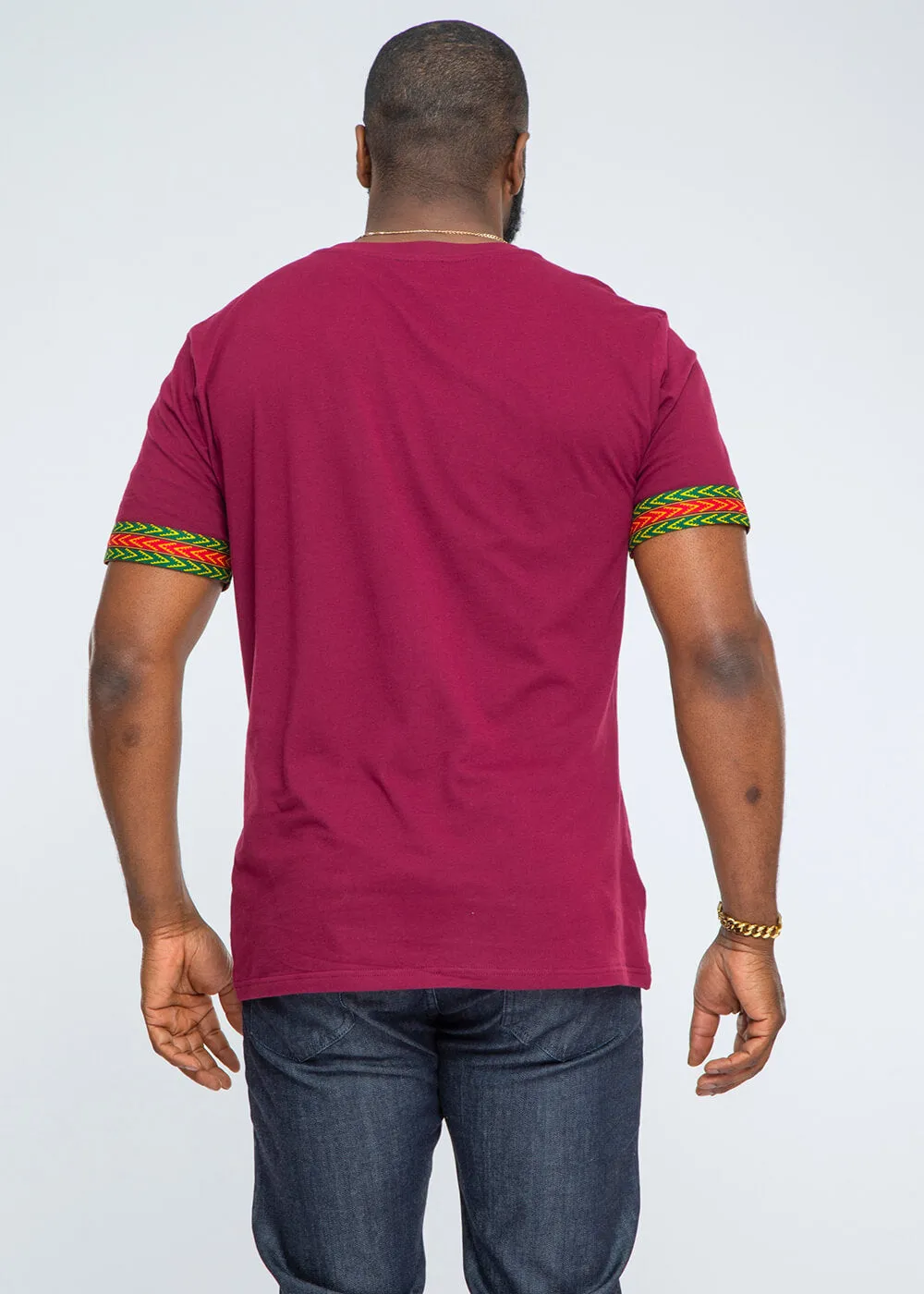 Men's African Print Dashiki T-Shirt (Deep Maroon) sold by D'iyanu product image thumbnail 5