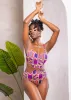 Chika Women's African Print Cut-Out Swimsuit (Mint Purple Kente)-Clearance sold by D'iyanu