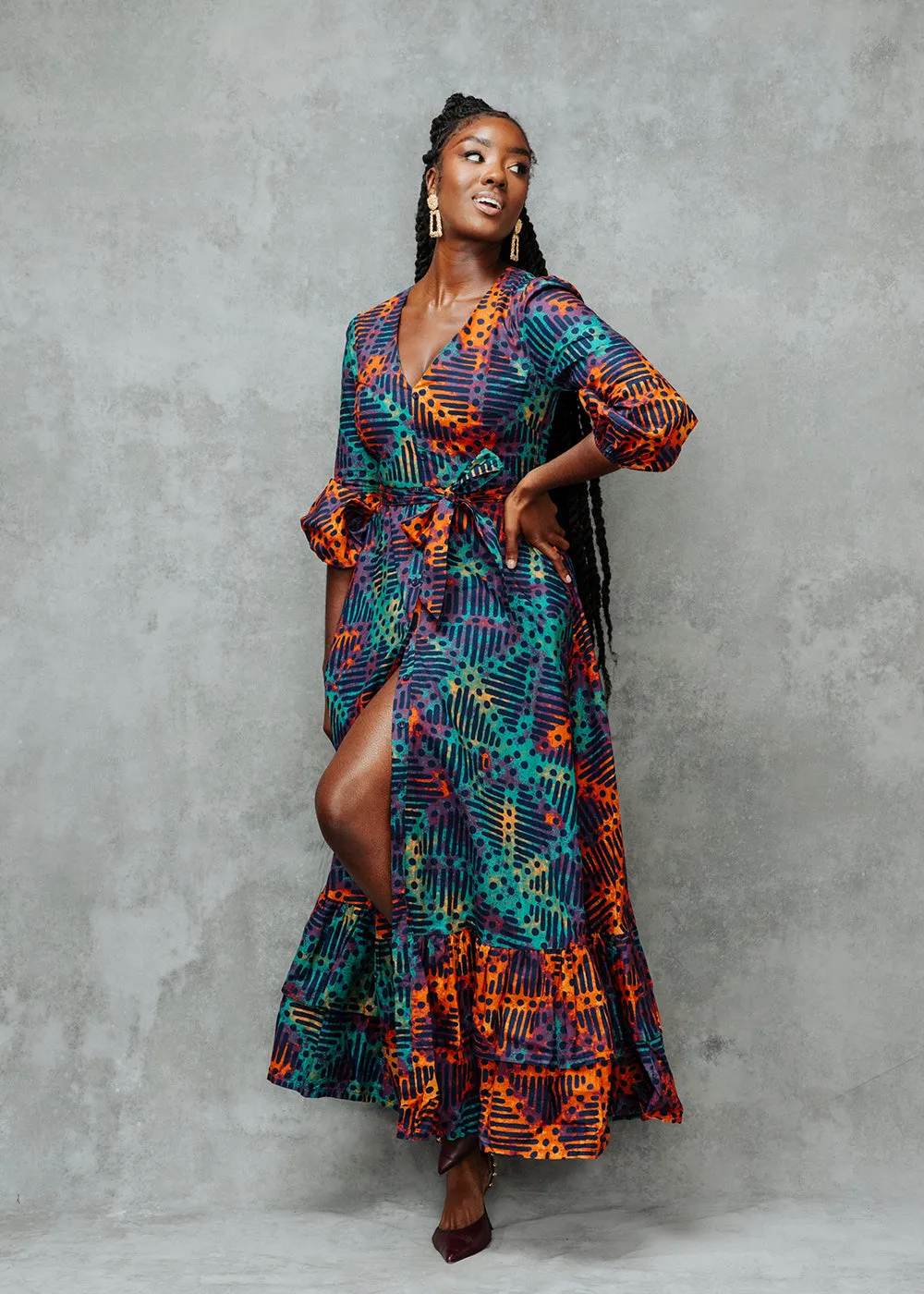 Zendaya Women's African Print Maxi Dress (Jade Amber Adire) | Parallel