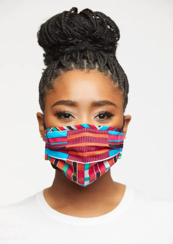 Uzo African Print 2 Layer Reusable Face Mask (Pink Blue Kente)-Clearance sold by D'iyanu