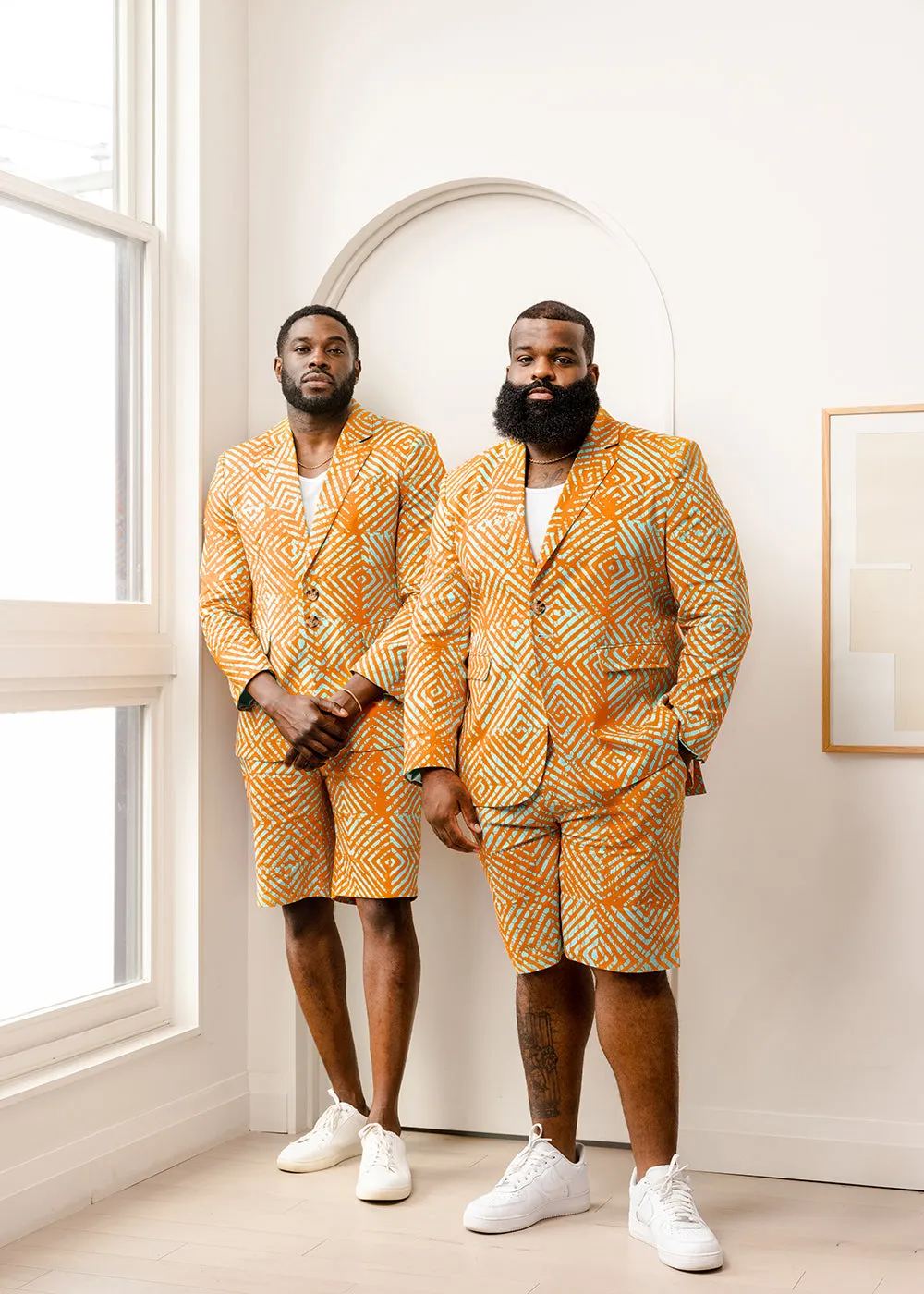 Hami Men's African Print Lightweight Blazer (Orange Blue Adire) sold by D'iyanu product image thumbnail 5