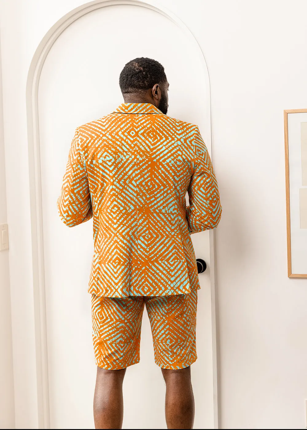 Hami Men's African Print Lightweight Blazer (Orange Blue Adire) sold by D'iyanu product image thumbnail 3
