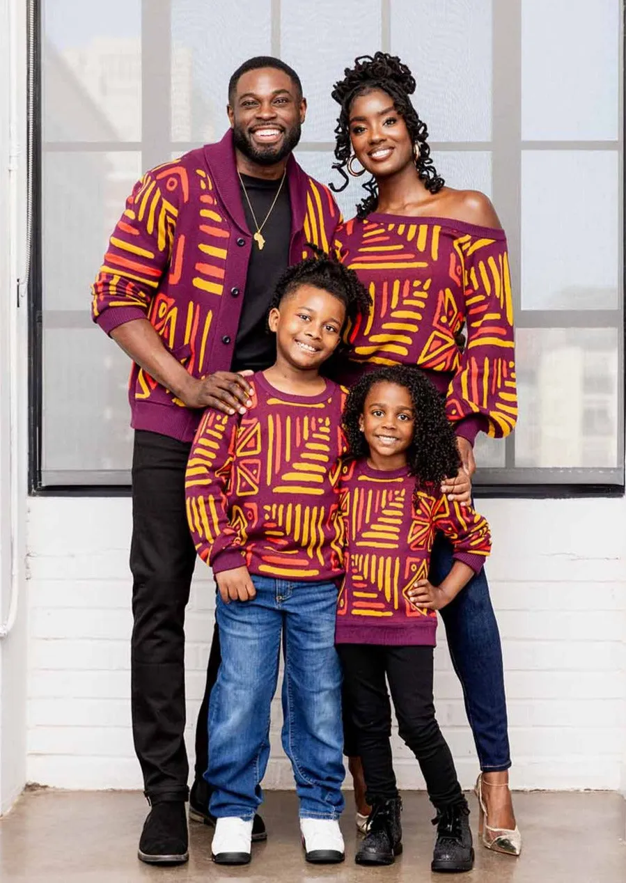Aren Men's African Print Cardigan Sweater (Plum Gold Tribal) sold by D'iyanu product image thumbnail 3