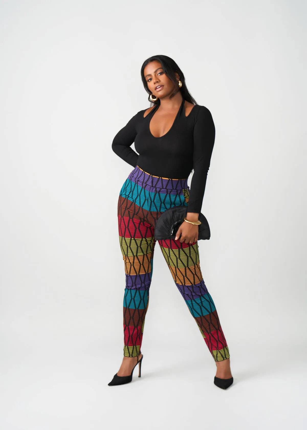 Talia Women's African Print Stretch Pants (Rainbow Diamond Stripes) - Clearance sold by D'iyanu product image thumbnail 2