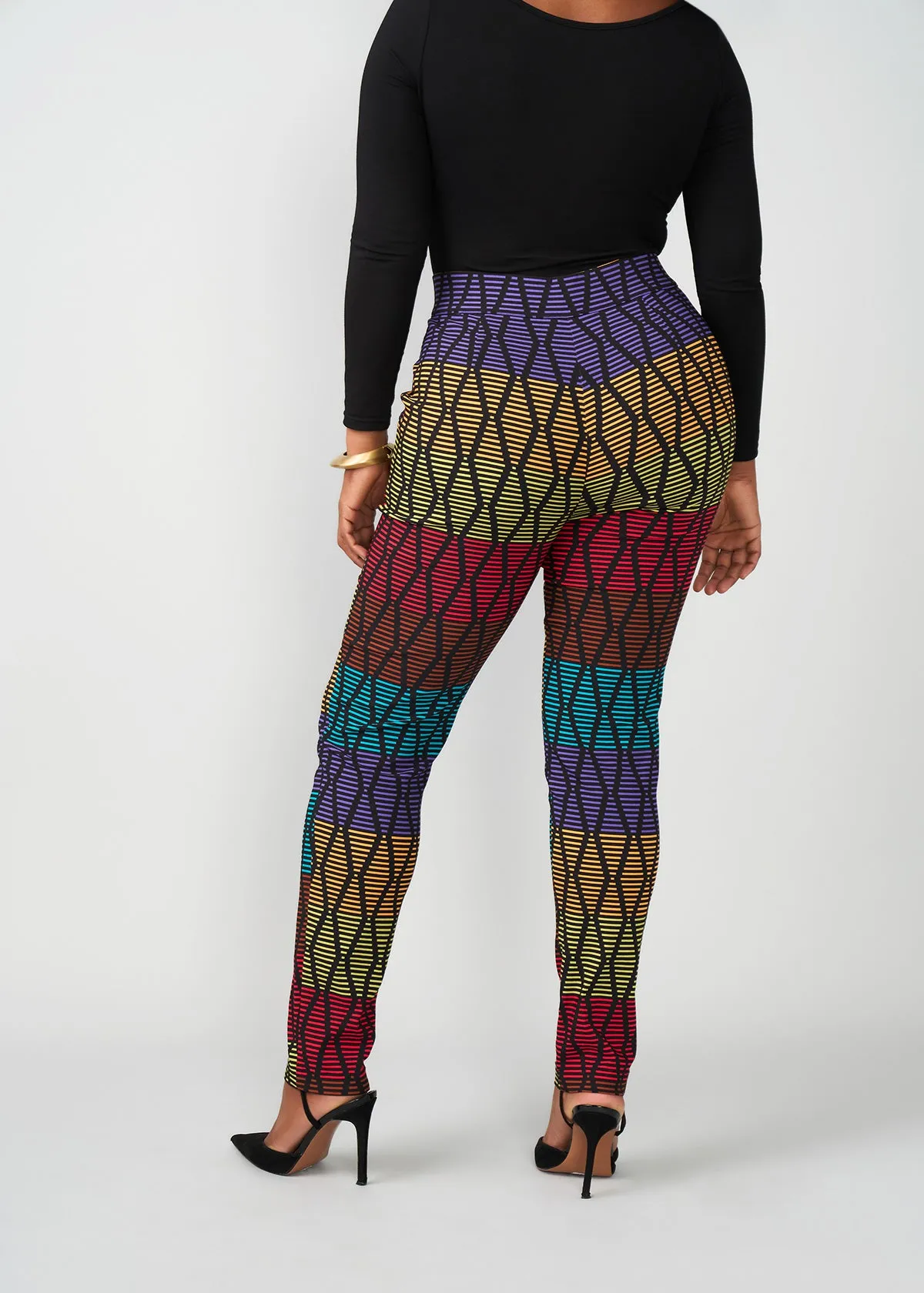 Talia Women's African Print Stretch Pants (Rainbow Diamond Stripes) - Clearance sold by D'iyanu product image thumbnail 3