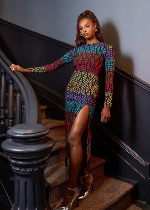 Chidima Women's African Print Stretch Tunic (Rainbow Diamond Stripes) sold by D'iyanu