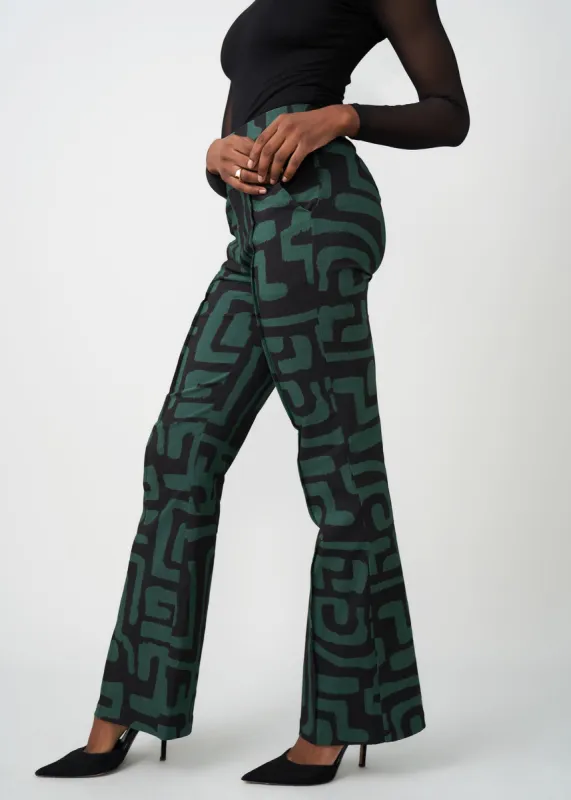 Abebe Women's African Print Stretch Wide Leg Pants (Black Malachite Geometric) sold by D'iyanu