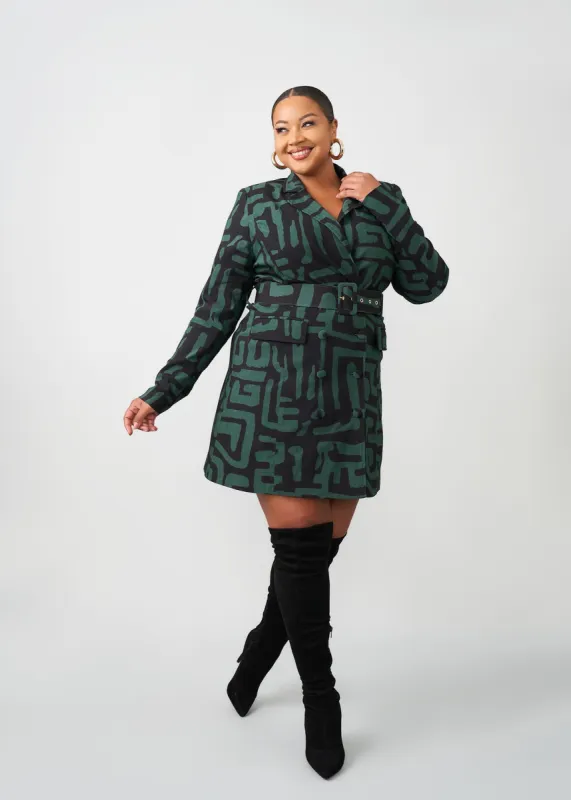 Aniq Women's African Print Stretch Blazer Dress (Black Malachite Geometric) - Clearance sold by D'iyanu