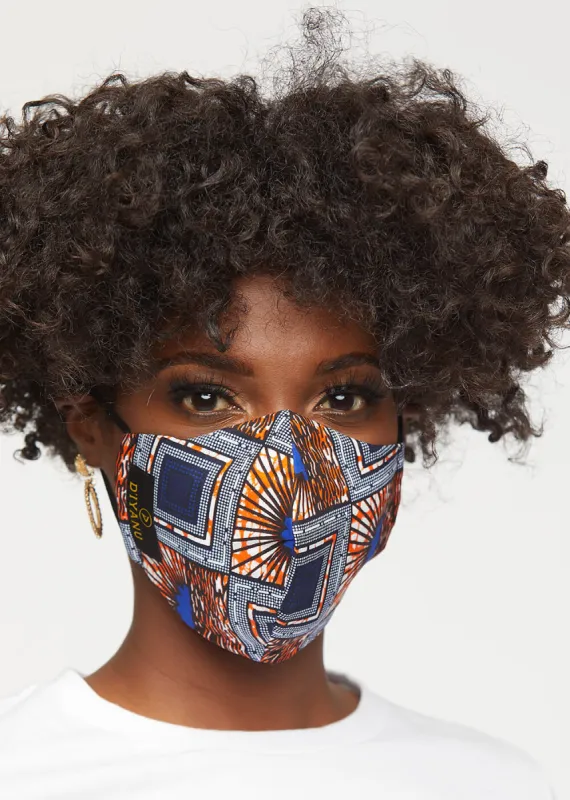 Dabo African Print 2 Layer Reusable Face Mask (Navy Orange Sunrise)-Clearance sold by D'iyanu