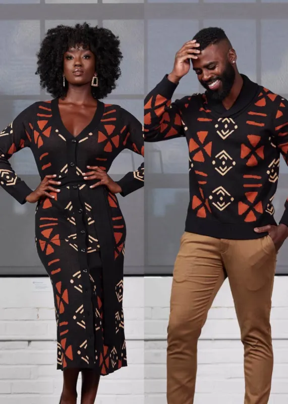 Aisha Cardigan & Iferan Men's Sweater Matching Set (Natural Mudcloth) sold by D'iyanu