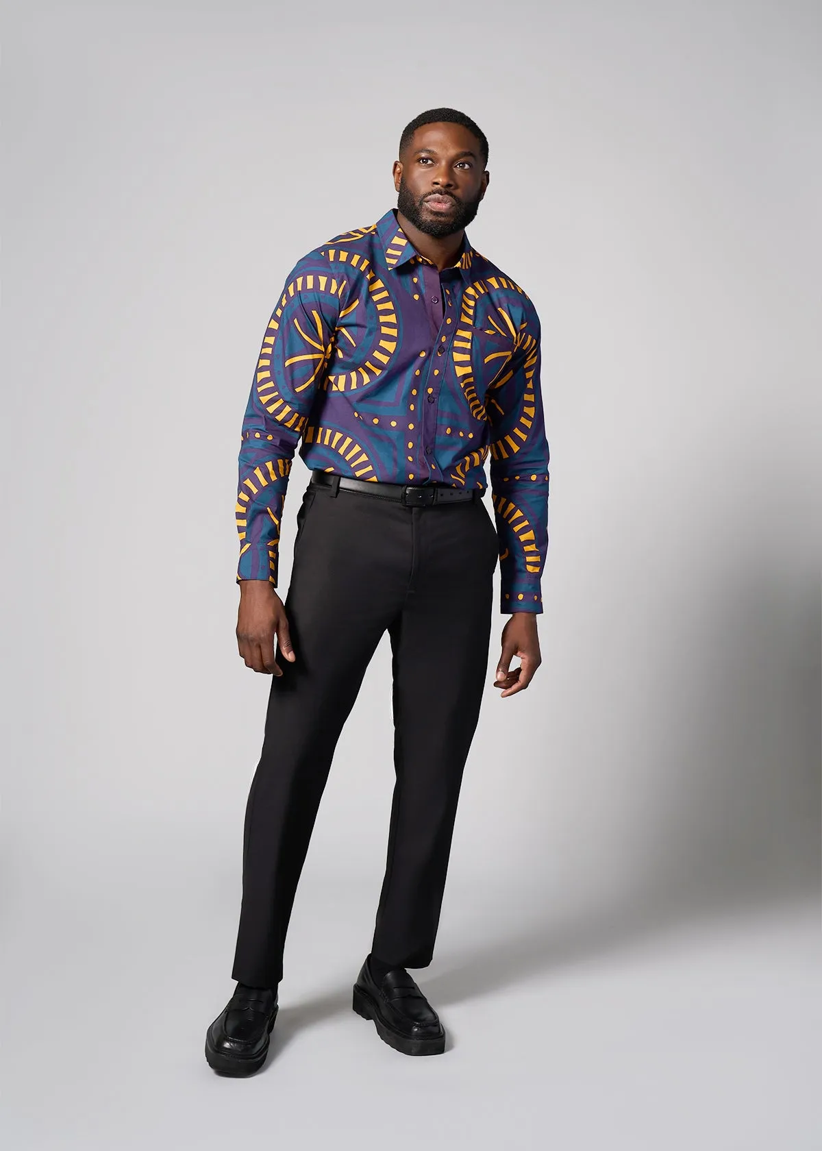 Mazi Men's African Print Button-up Shirt (Teal Plum Tiles) - Clearance sold by D'iyanu product image thumbnail 3