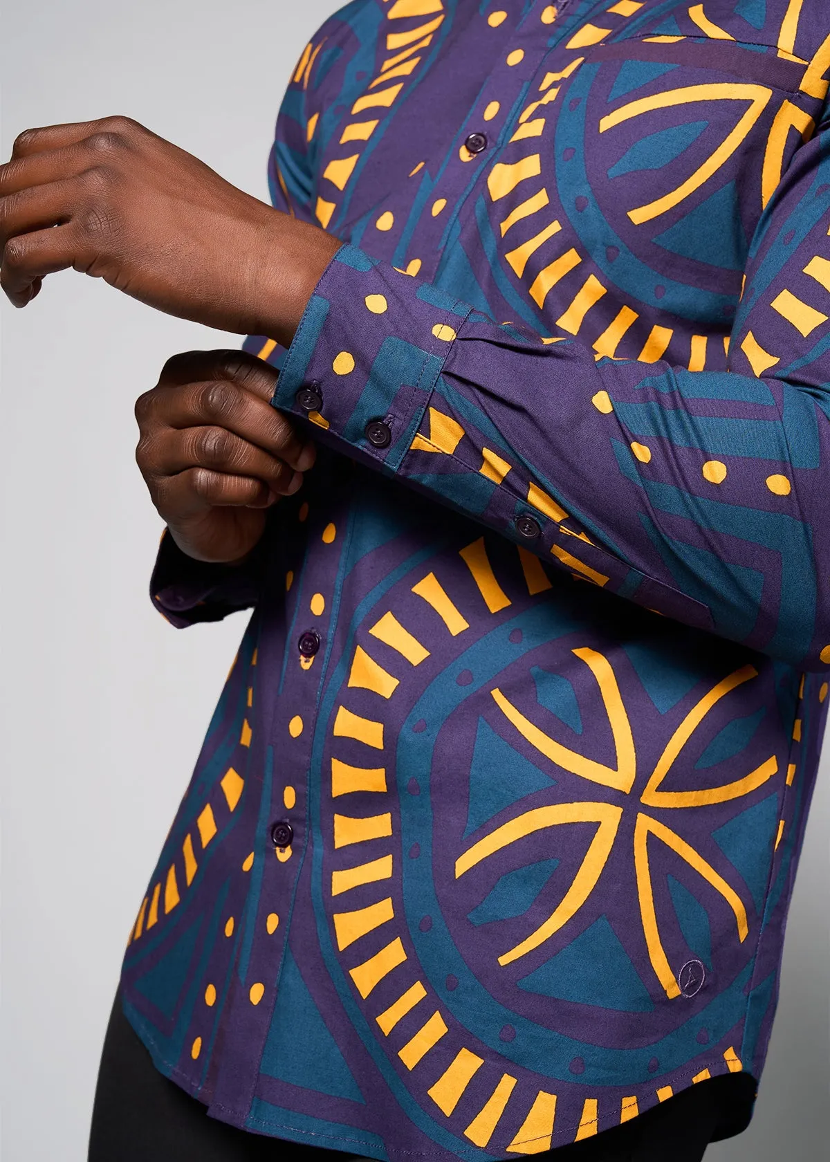 Mazi Men's African Print Button-up Shirt (Teal Plum Tiles) - Clearance sold by D'iyanu product image thumbnail 2