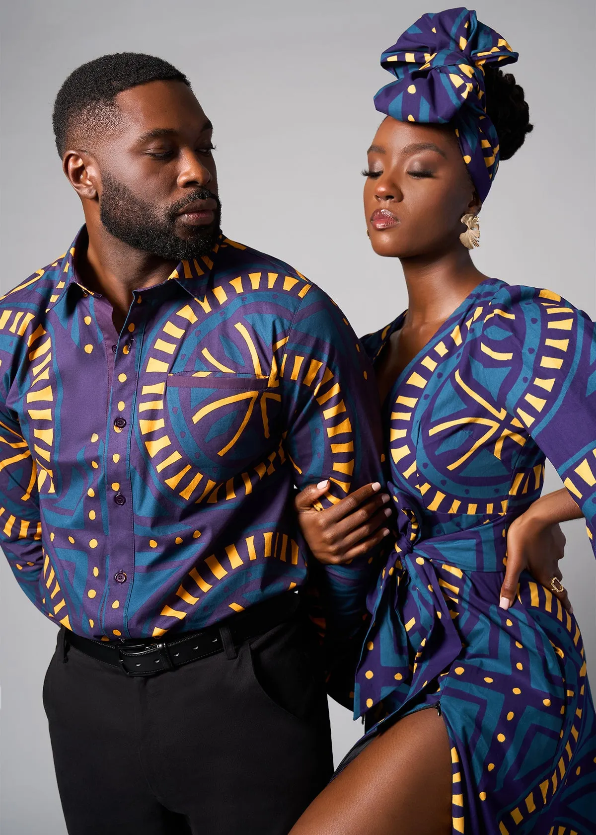 Mazi Men's African Print Button-up Shirt (Teal Plum Tiles) - Clearance sold by D'iyanu product image thumbnail 5