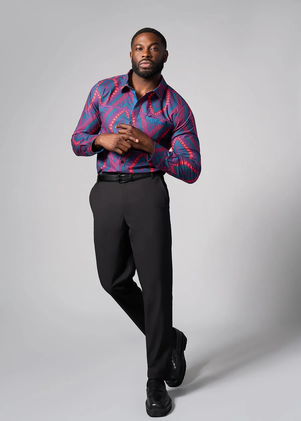 Mazi Men's African Print Button-up Shirt (Rhubarb Retro Diamonds) - Clearance sold by D'iyanu product image thumbnail 5