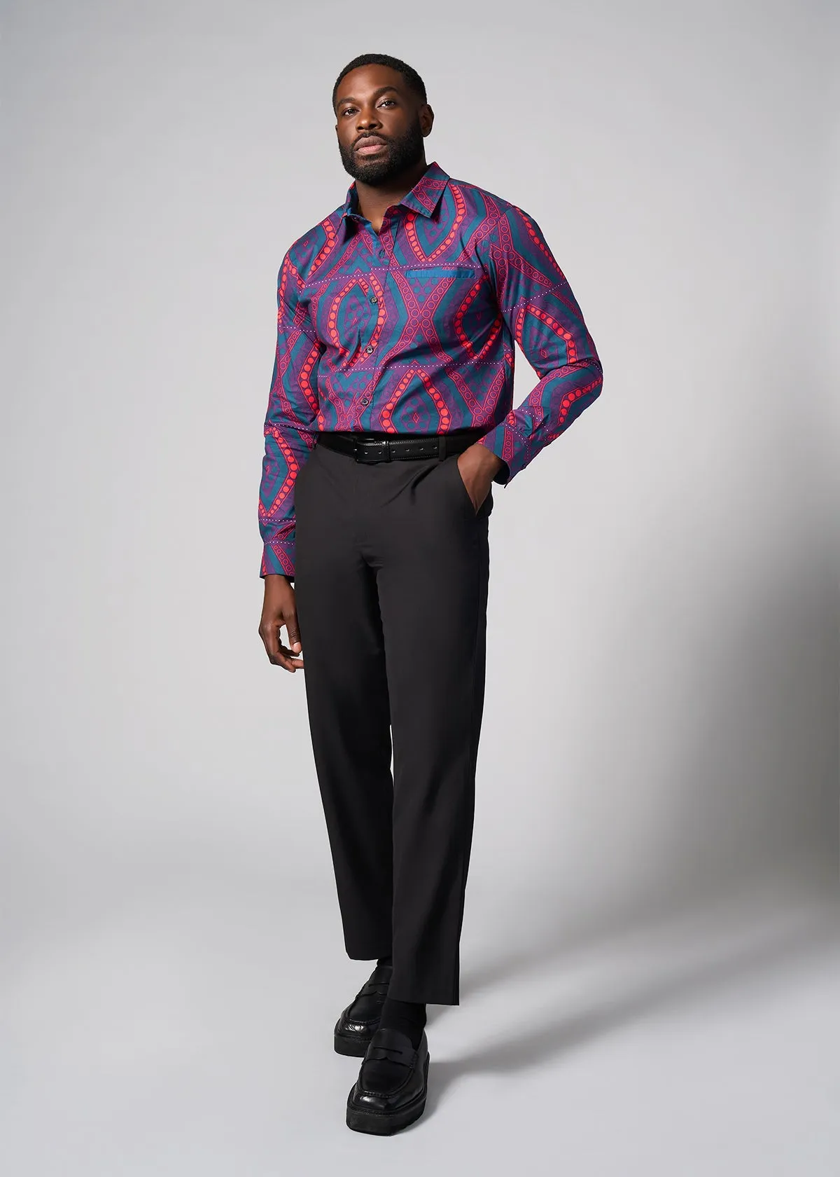 Mazi Men's African Print Button-up Shirt (Rhubarb Retro Diamonds) - Clearance sold by D'iyanu product image thumbnail 2