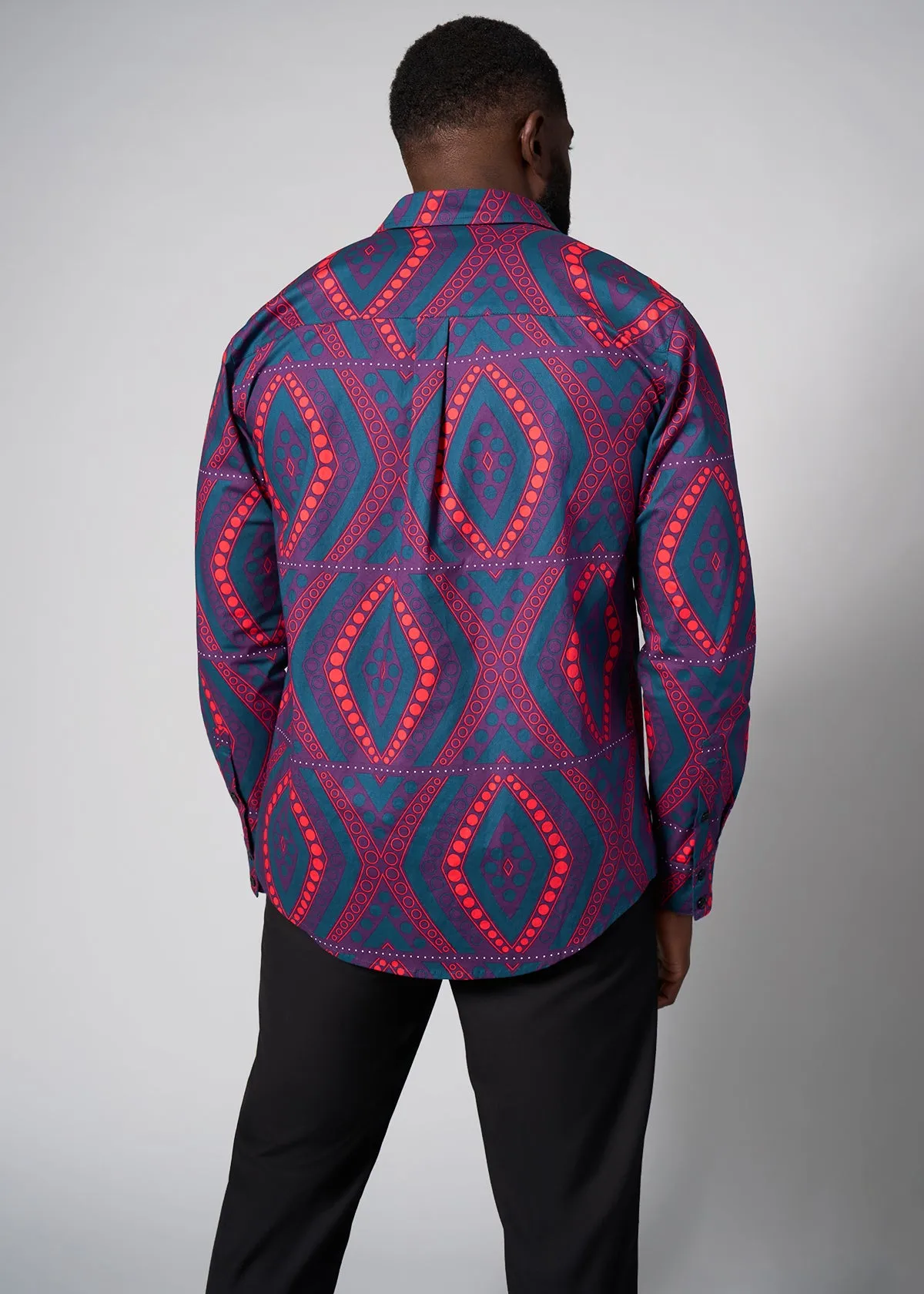 Mazi Men's African Print Button-up Shirt (Rhubarb Retro Diamonds) - Clearance sold by D'iyanu product image thumbnail 4