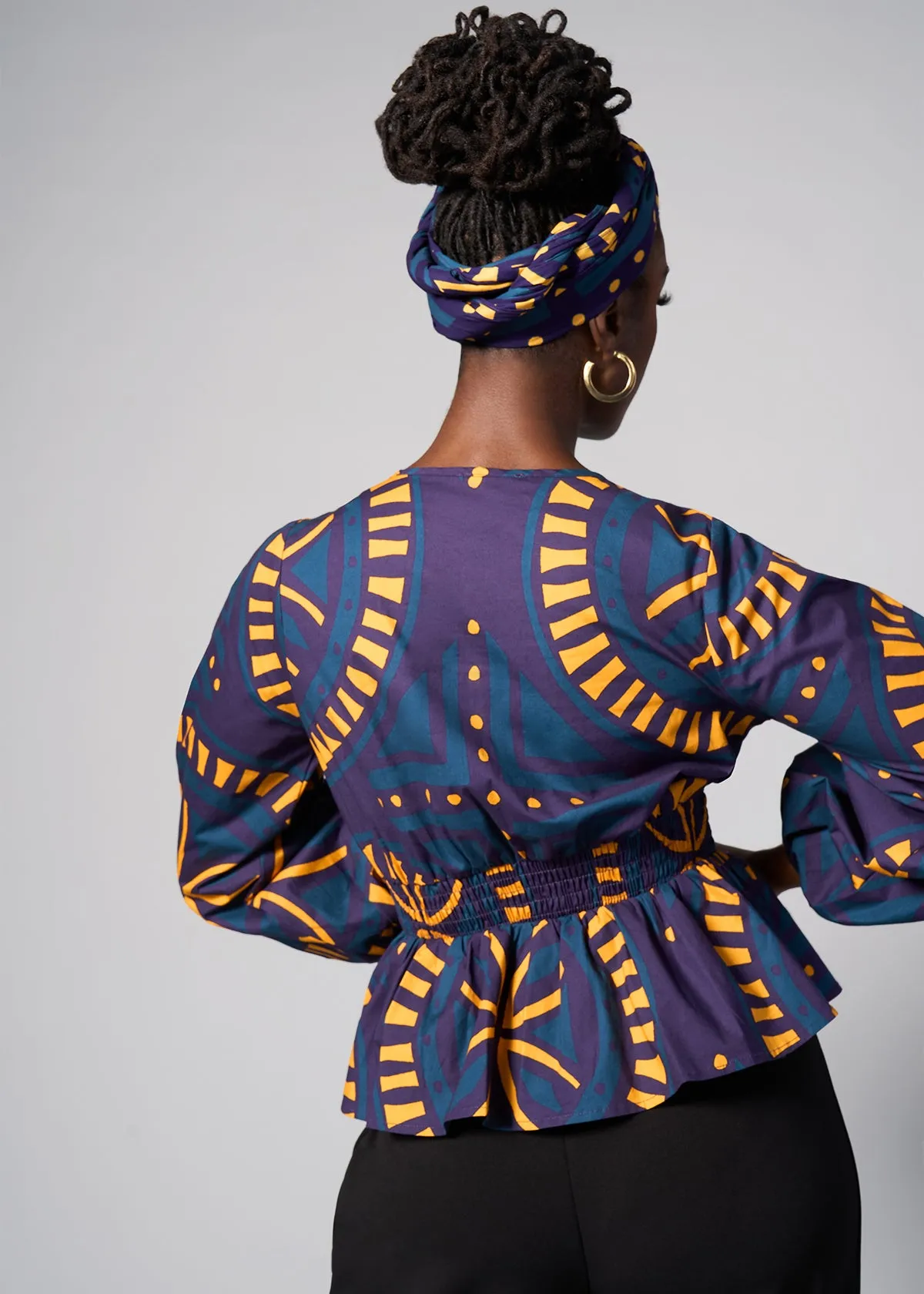 Imudara Women's African Print Peplum Blouse (Teal Plum Tiles) - Clearance sold by D'iyanu product image thumbnail 4