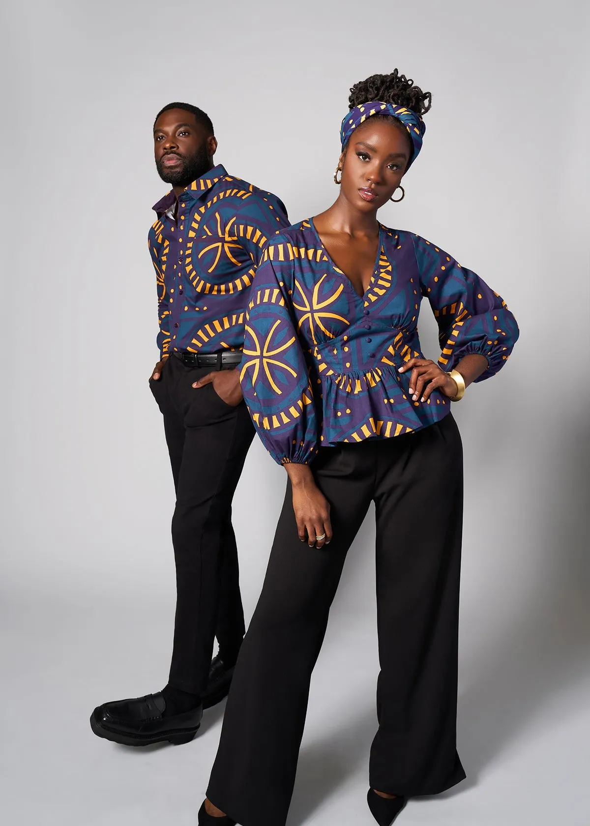 Imudara Women's African Print Peplum Blouse (Teal Plum Tiles) - Clearance sold by D'iyanu product image thumbnail 5