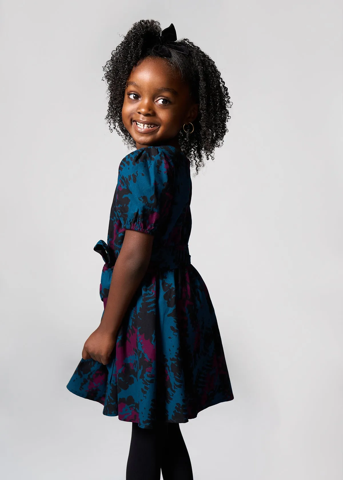 Akua Girl's African Print Dress (Midnight Teal Abstract) sold by D'iyanu product image thumbnail 4