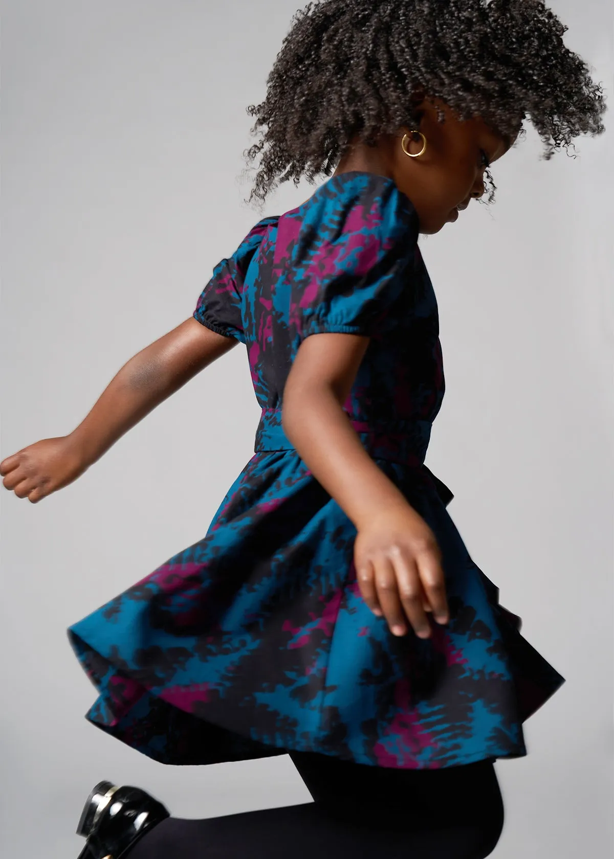 Akua Girl's African Print Dress (Midnight Teal Abstract) sold by D'iyanu product image thumbnail 5
