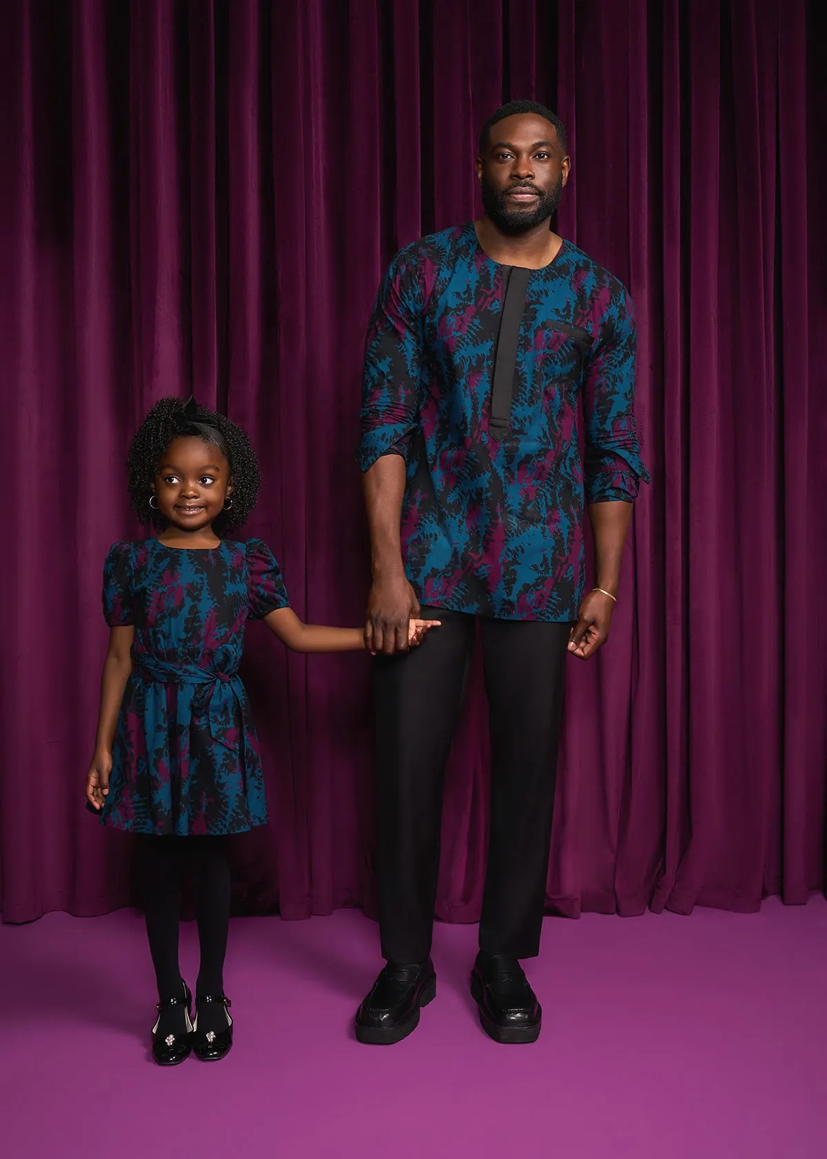 Akua Girl's African Print Dress (Midnight Teal Abstract) sold by D'iyanu product image thumbnail 2