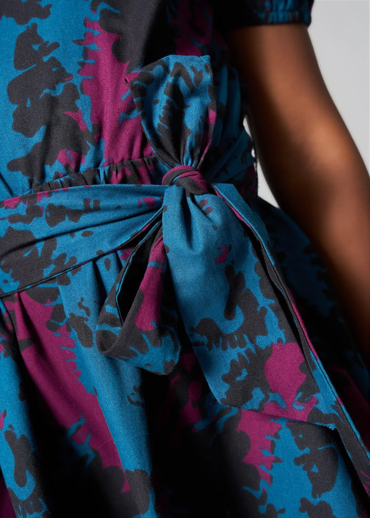 Akua Girl's African Print Dress (Midnight Teal Abstract) sold by D'iyanu product image thumbnail 3