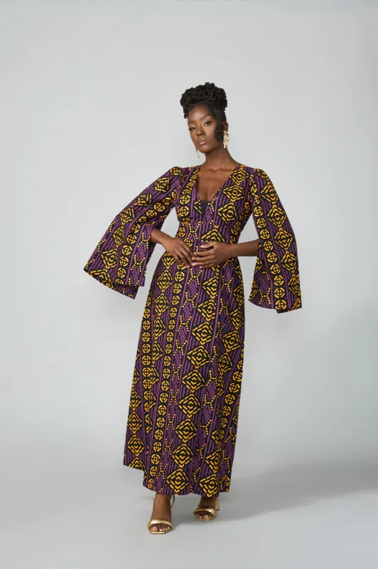 Liya Women's African Print Maxi Dress (Gold Purple Mudcloth) sold by D'iyanu