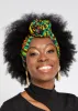 African Print Head Wrap/Scarf (Black Green Kente) sold by D'iyanu