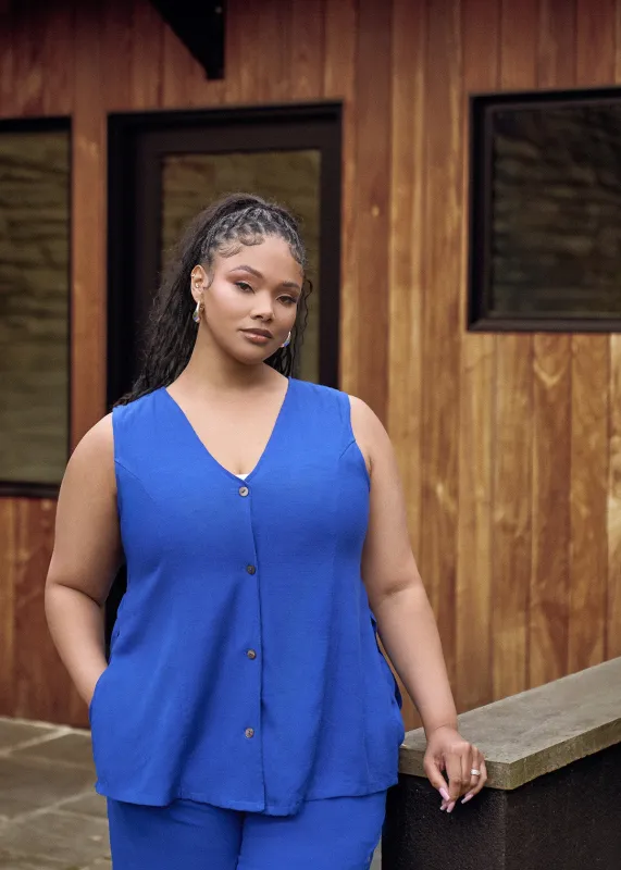 Ifeoma Women's Linen Blend Button-Up Vest (Cobalt) - Clearance sold by D'iyanu