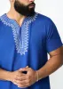 Izibili Men's Embroidered African Linen Blend Tunic (Cobalt) sold by D'iyanu