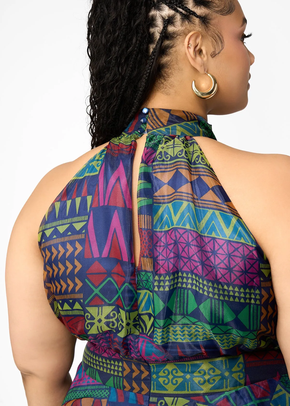 Fatimata Women's African Print Organza Maxi Dress (Navy Green Kente) sold by D'iyanu product image thumbnail 5