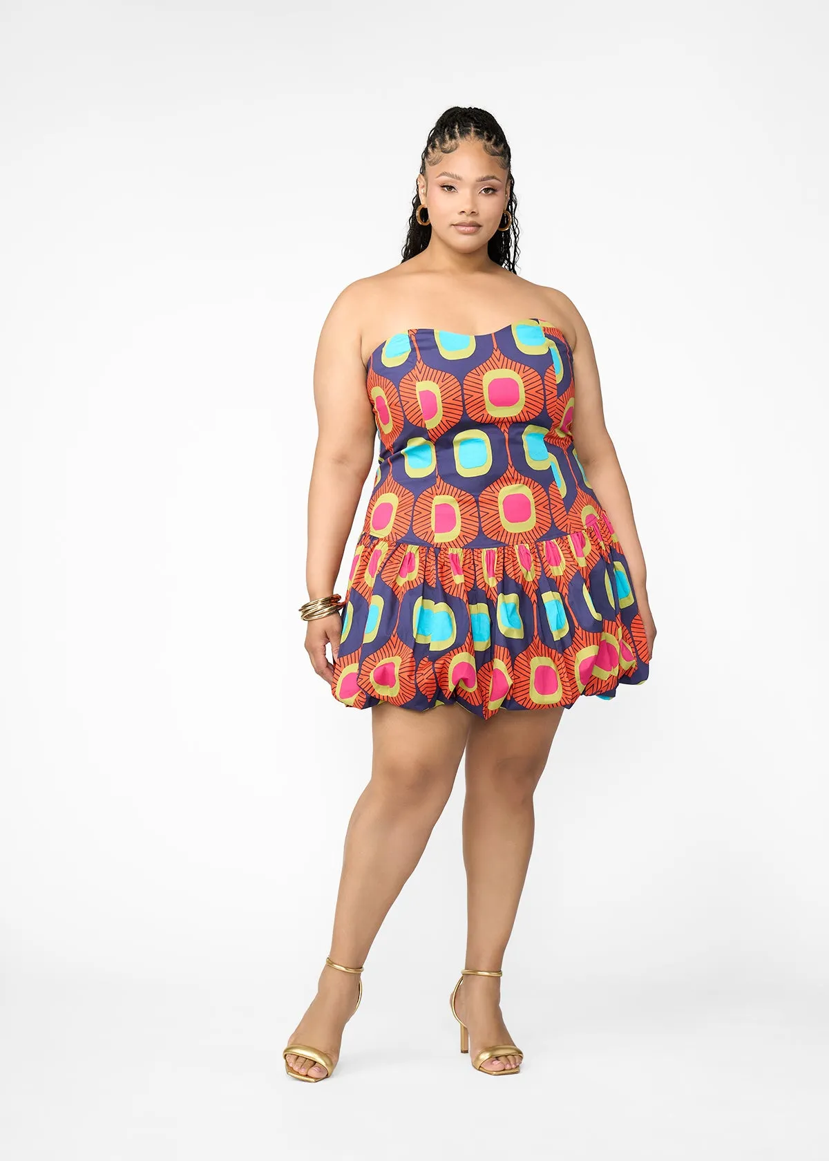 Sani Women's African Print Corset Bubble Hem Mini Dress (Orange Navy Mod) - Clearance sold by D'iyanu product image thumbnail 3