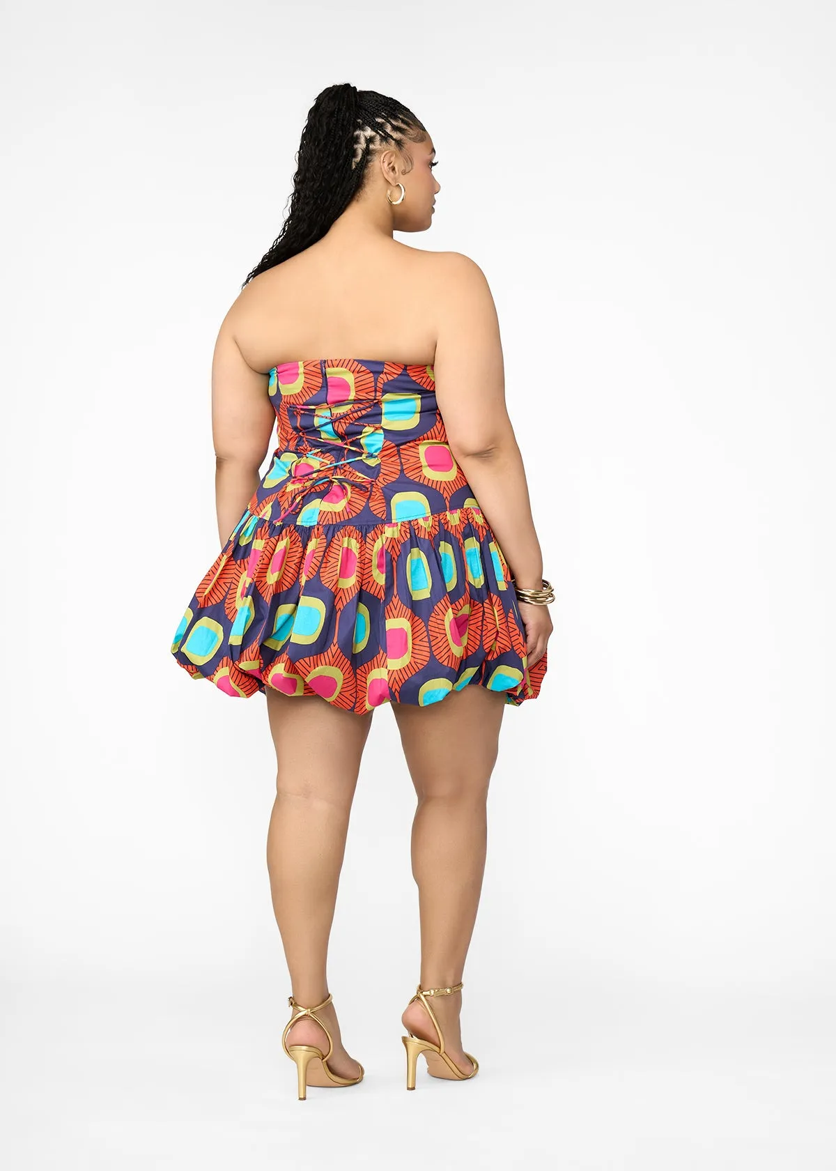 Sani Women's African Print Corset Bubble Hem Mini Dress (Orange Navy Mod) - Clearance sold by D'iyanu product image thumbnail 5