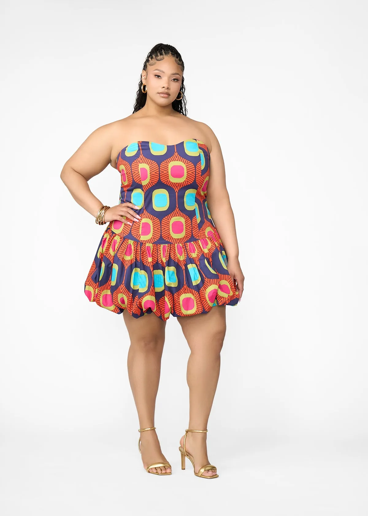 Sani Women's African Print Corset Bubble Hem Mini Dress (Orange Navy Mod) - Clearance sold by D'iyanu product image thumbnail 2