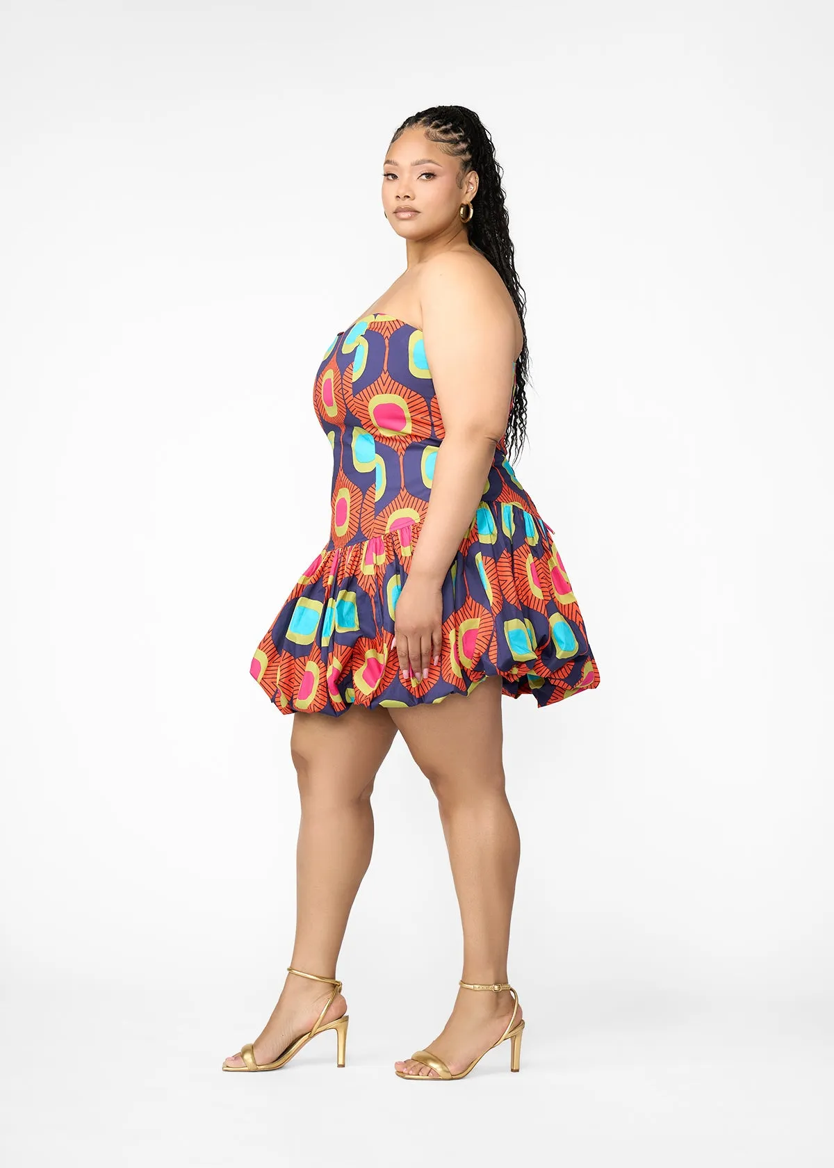 Sani Women's African Print Corset Bubble Hem Mini Dress (Orange Navy Mod) - Clearance sold by D'iyanu product image thumbnail 4