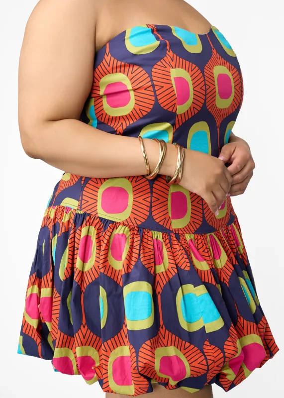 Sani Women's African Print Corset Bubble Hem Mini Dress (Orange Navy Mod) - Clearance sold by D'iyanu