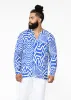 Ajisomo Men's African Print Tunic (White Cobalt Tribal) sold by D'iyanu