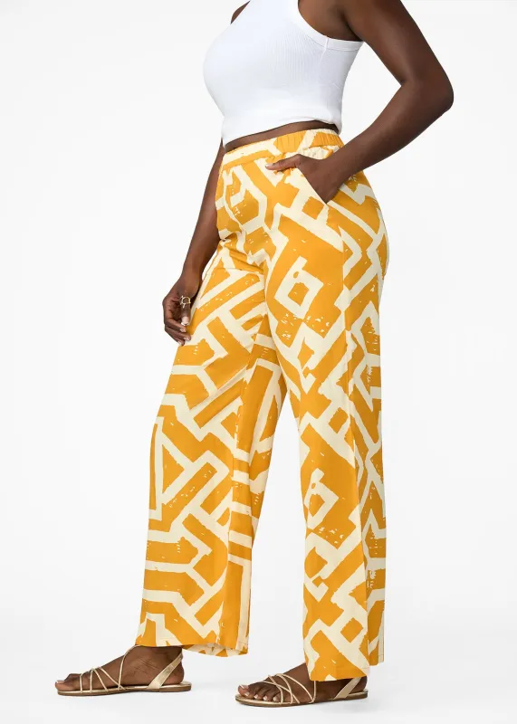 Nomusa Women's African Print Wide Leg Pants (Gold Cream Tribal) sold by D'iyanu