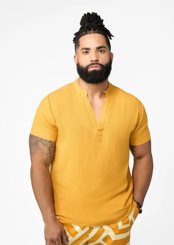 Refiloe Men's African Linen Blend Tunic (Gold) sold by D'iyanu