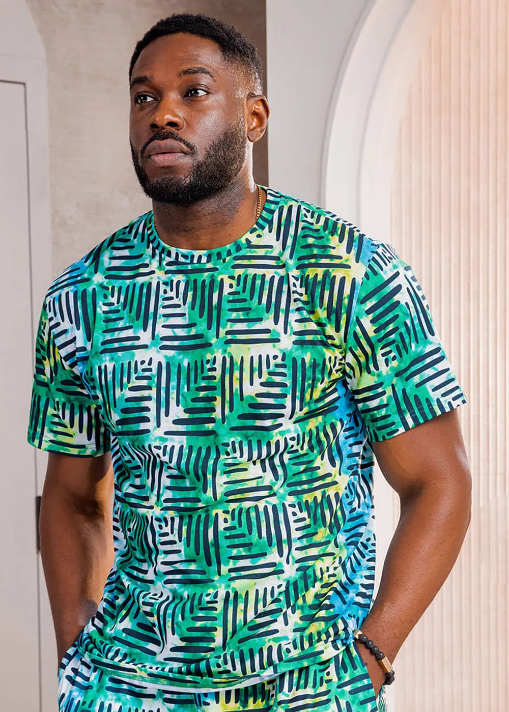 Edalo Men's African Print T-shirt (Marine Adire) - Clearance sold by D'iyanu