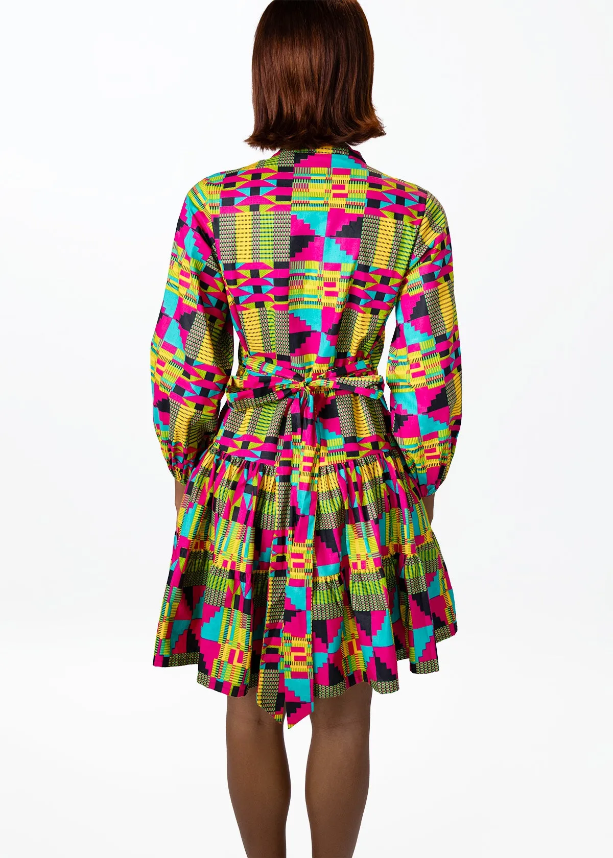 Malia Womens African Print Mini Dress (Raspberry Yellow Kente) - Clearance sold by D'iyanu product image thumbnail 4