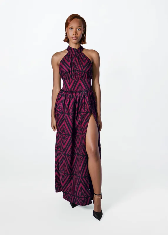 Ronke Womens African Print Maxi Dress (Plum Diamond) made by D'iyanu