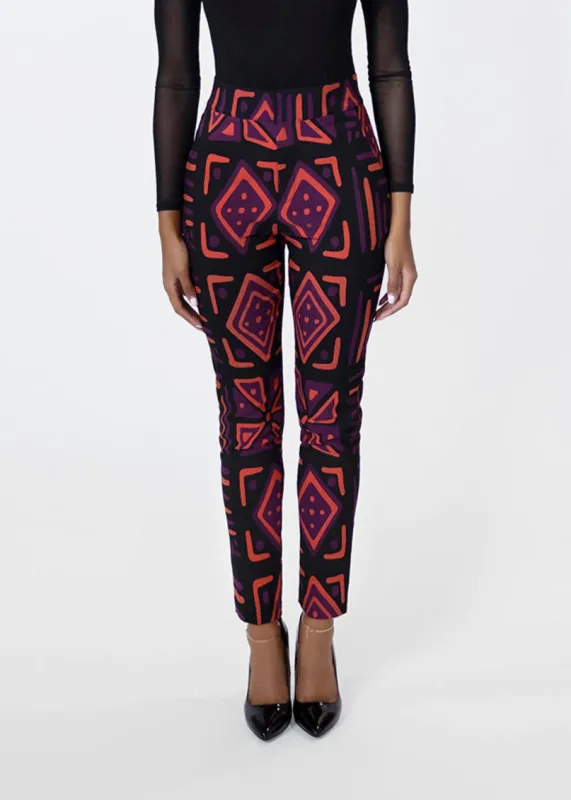 Talia Womens African Print Stretch Pants (Black Peach Tribal) sold by D'iyanu