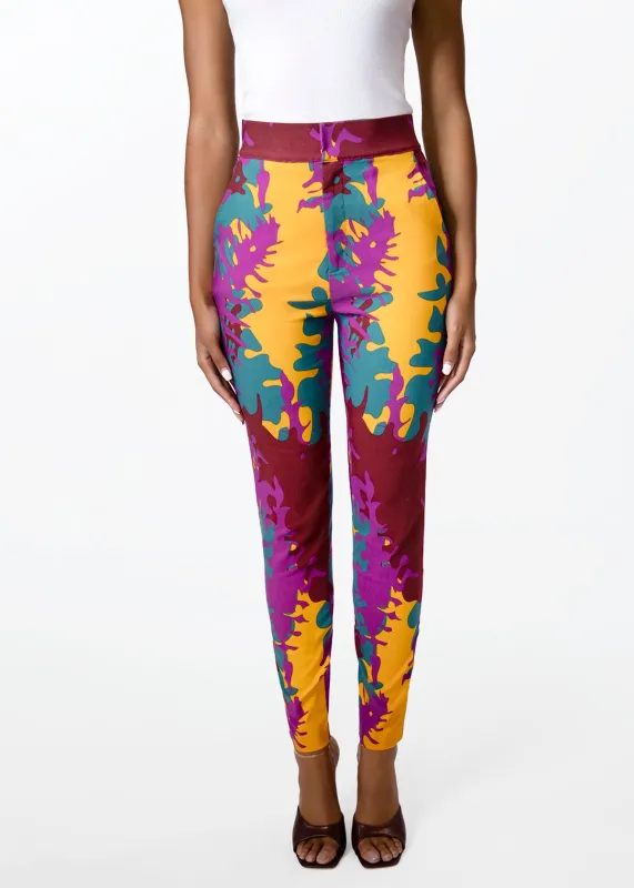 Talia Womens African Print Stretch Pants (Purple Gold Abstract) sold by D'iyanu