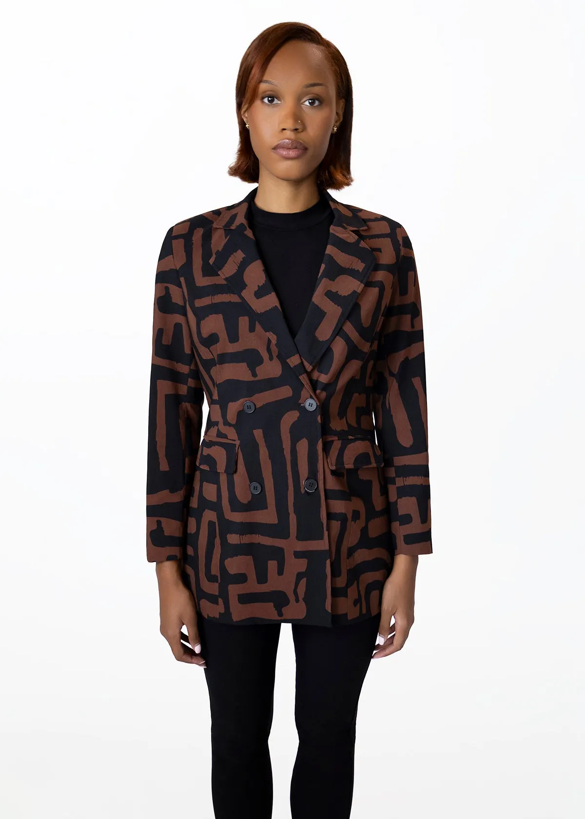 Uyai Womens African Print Blazer (Espresso Geometric) sold by D'iyanu