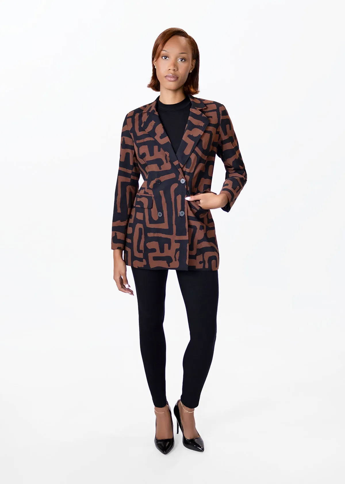 Uyai Womens African Print Blazer (Espresso Geometric) sold by D'iyanu product image thumbnail 3