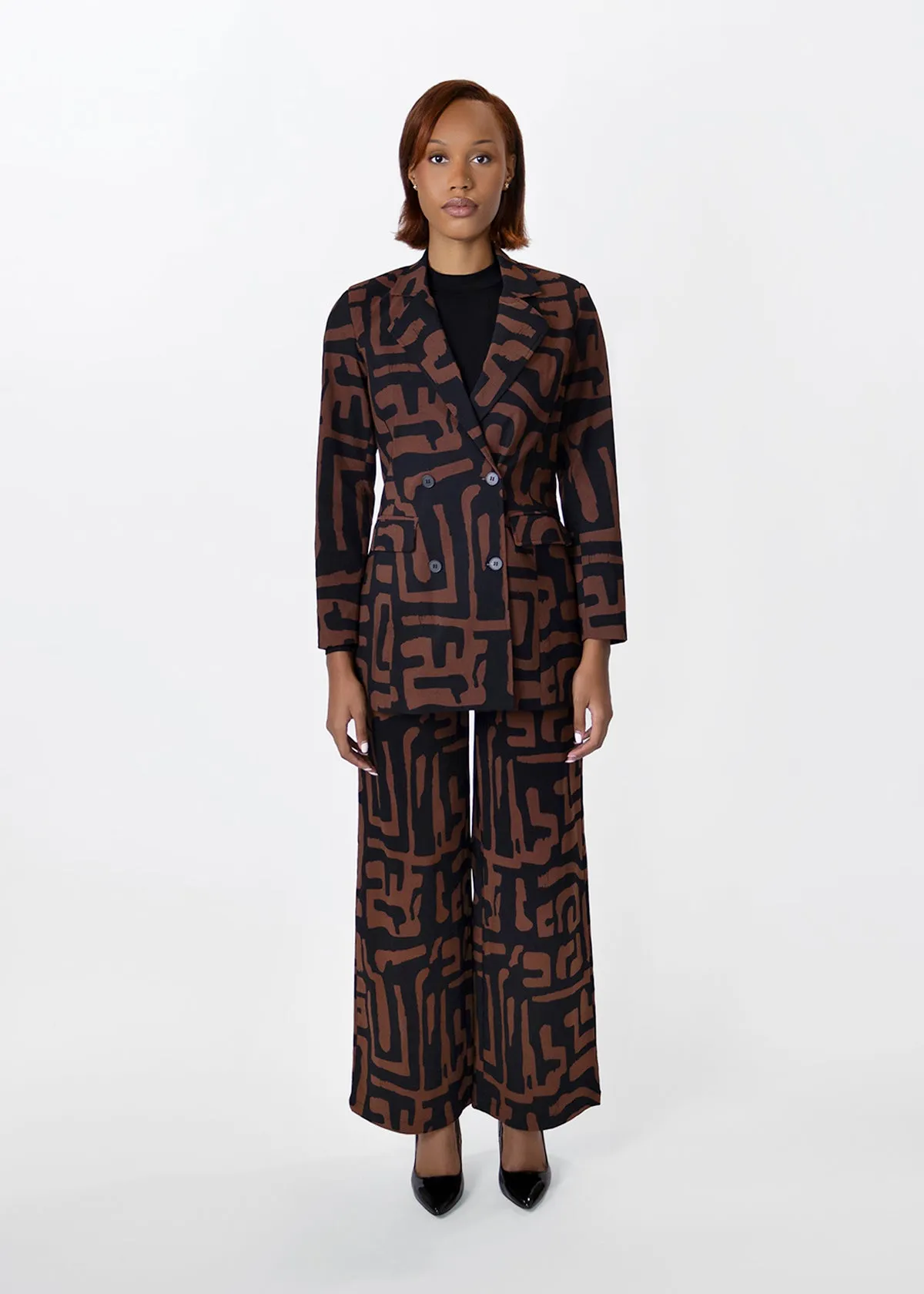 Uyai Womens African Print Blazer (Espresso Geometric) sold by D'iyanu product image thumbnail 2