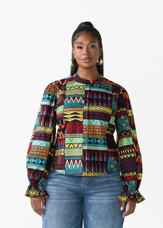 Jahzara Women's African Print Blouse (Navy Multicolor Kente) sold by D'iyanu