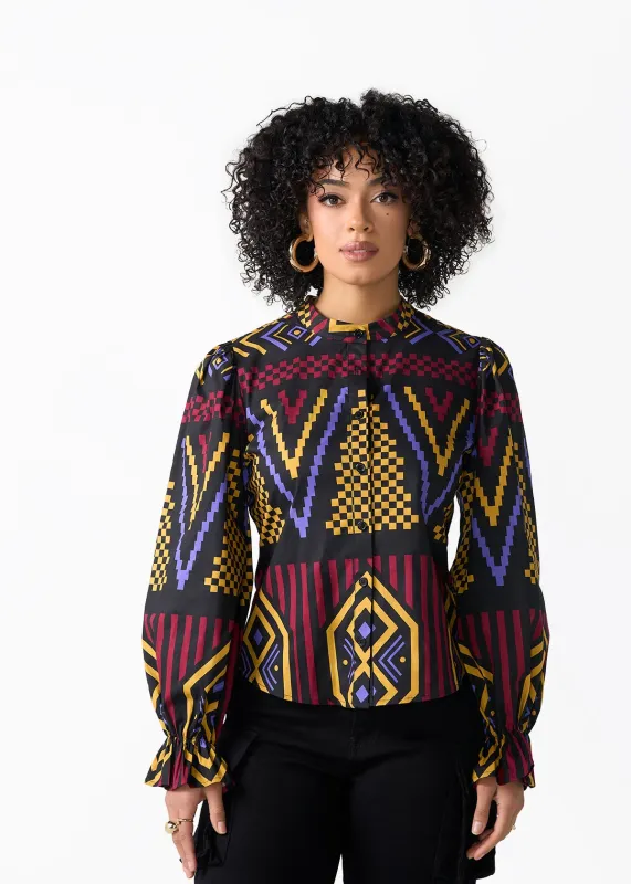 Jahzara Women's African Print Blouse (Black Burgundy Tribal) sold by D'iyanu